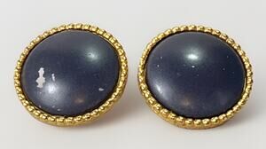 Ellen Designs Vintage Cabochon Clip Earrings Brushed Gold Matte Black Signed